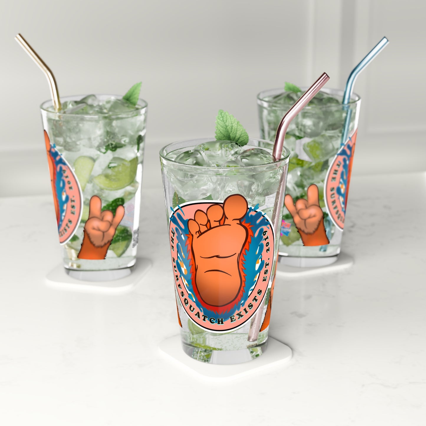 Kerby the Surfsquatch - The Surfsquatch Exists - Pint Glass, 16oz