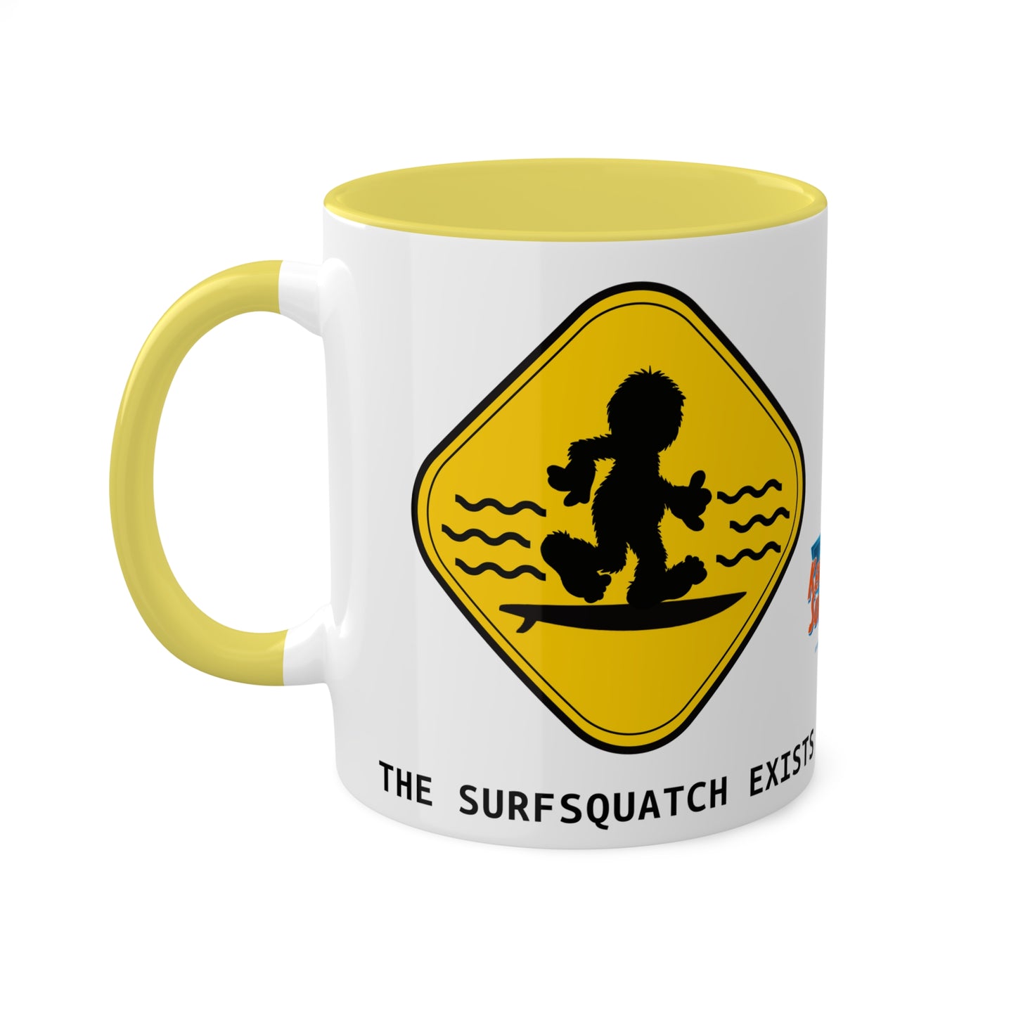 Kerby the Surfsquatch - Surfsquatch Crossing - Yellow Mug, 11oz