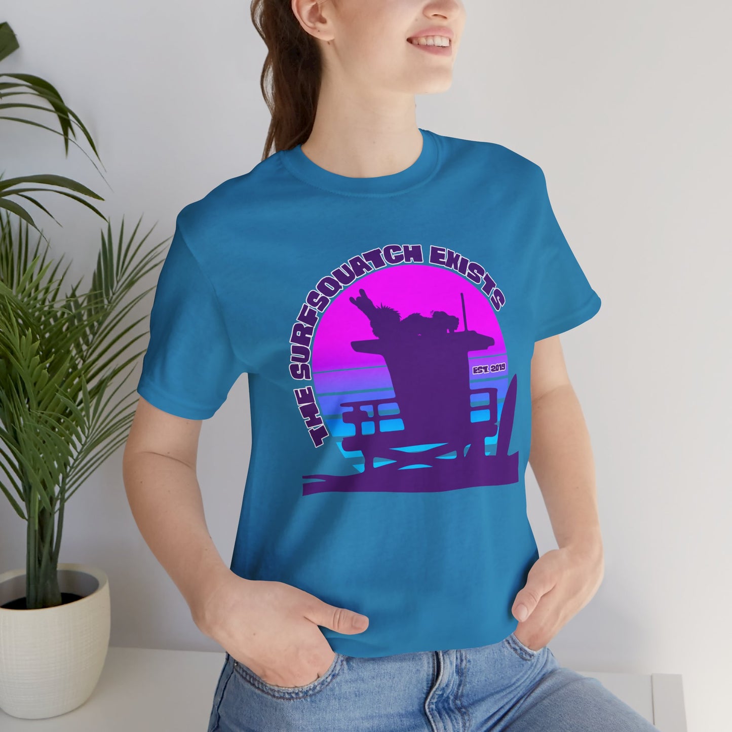 Kerby the Surfsquatch - The Surfsquatch Exists - Vaporwave Tower - Unisex Tee