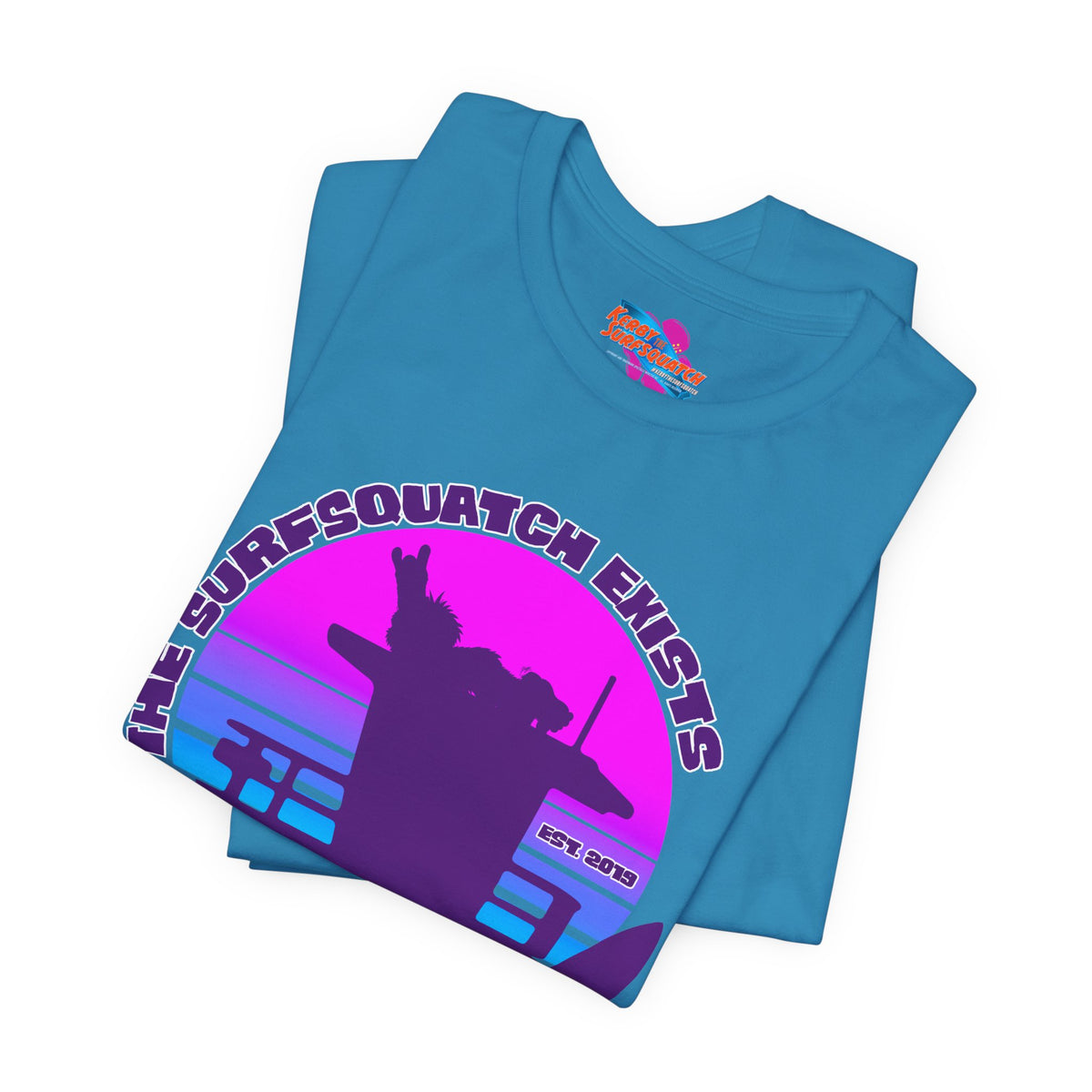 Kerby the Surfsquatch - The Surfsquatch Exists - Vaporwave Tower - Unisex Tee