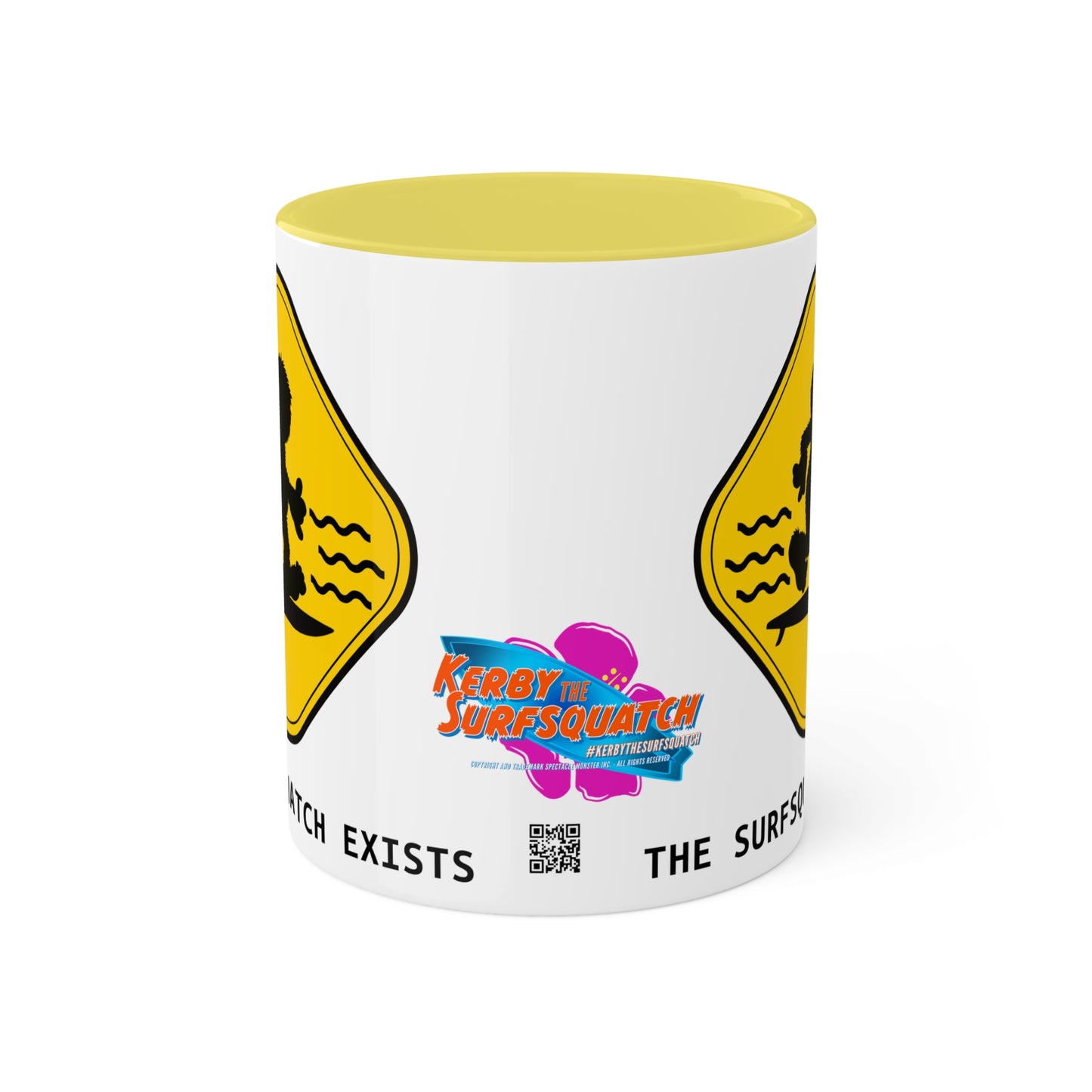 Kerby the Surfsquatch - Surfsquatch Crossing - Yellow Mug, 11oz