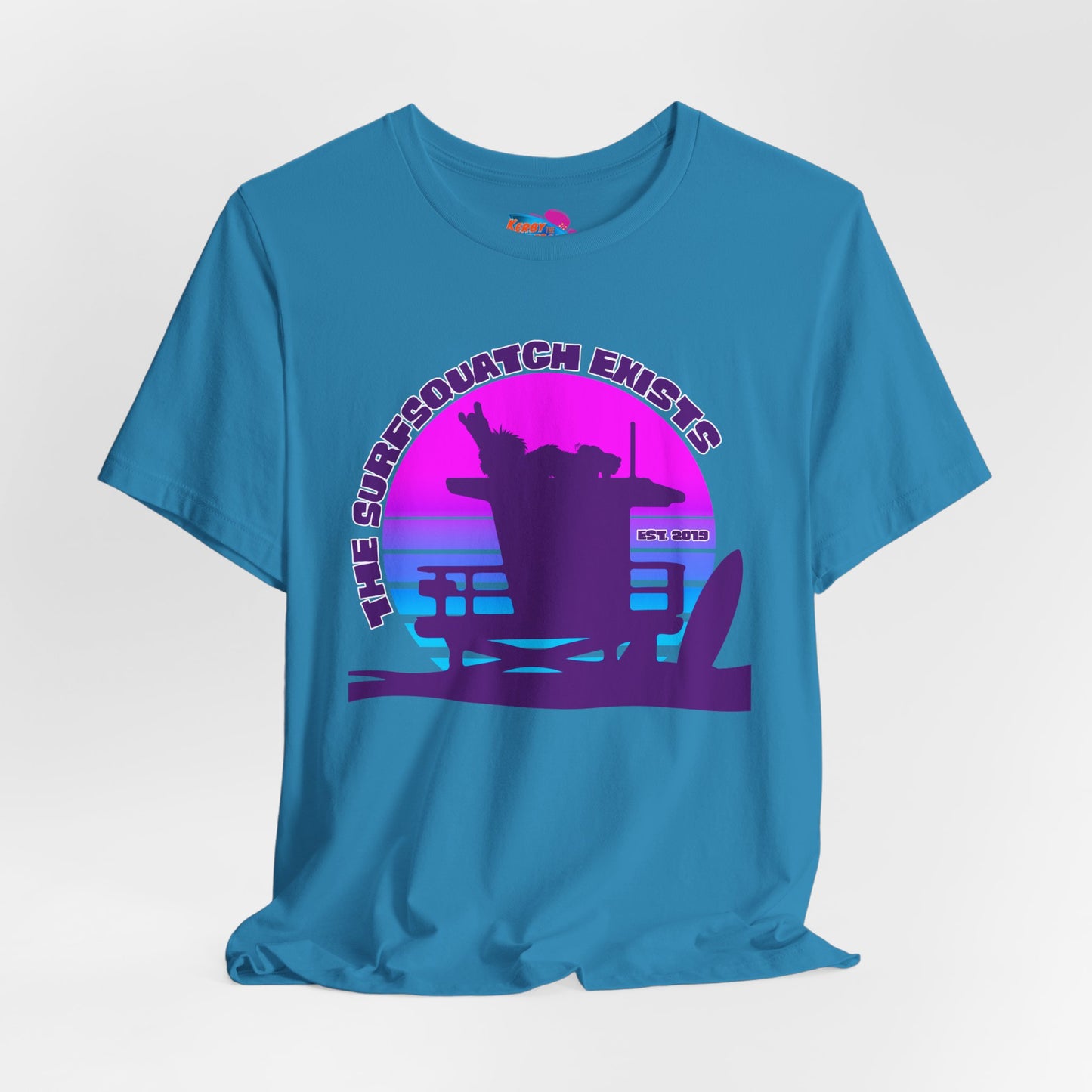 Kerby the Surfsquatch - The Surfsquatch Exists - Vaporwave Tower - Unisex Tee