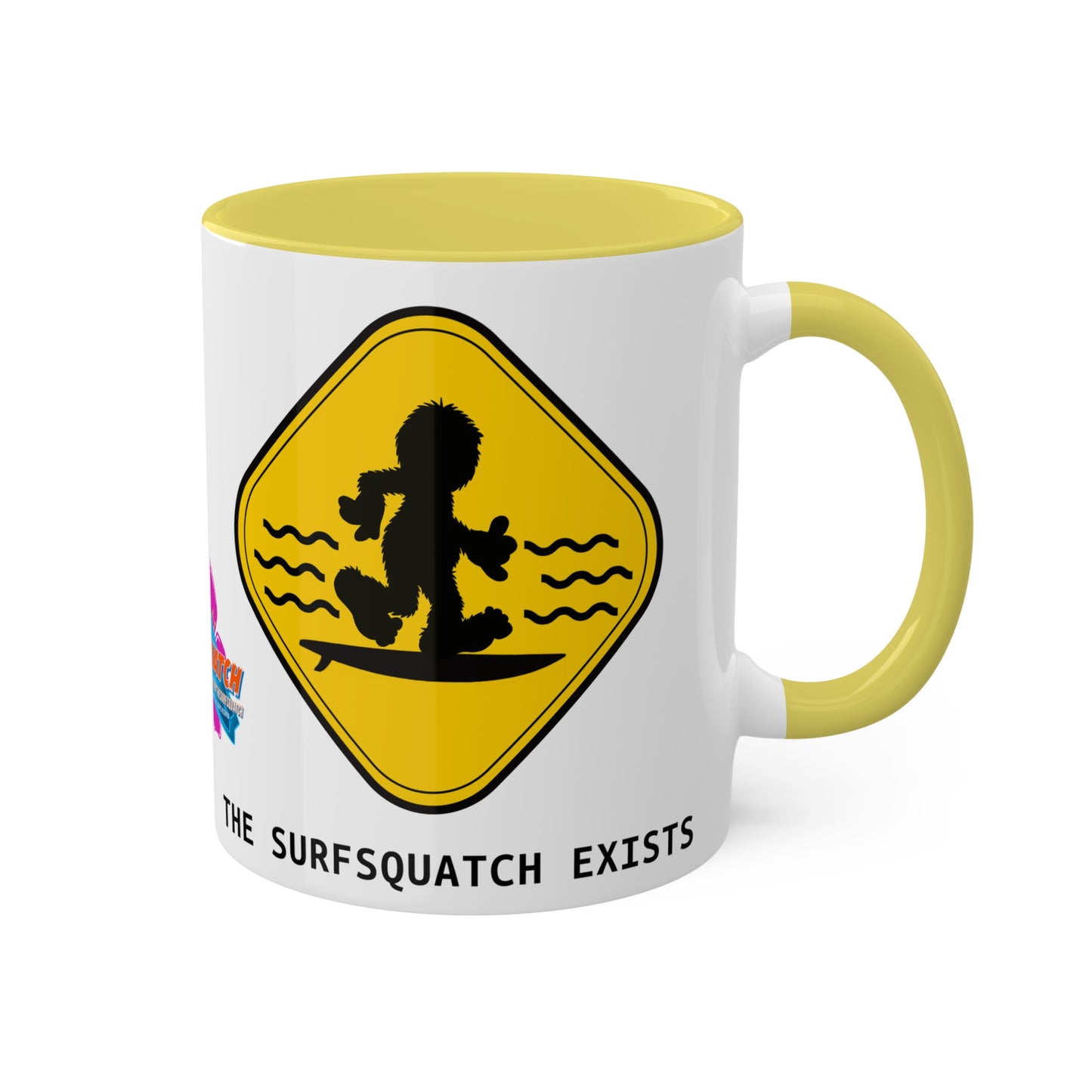Kerby the Surfsquatch - Surfsquatch Crossing - Yellow Mug, 11oz